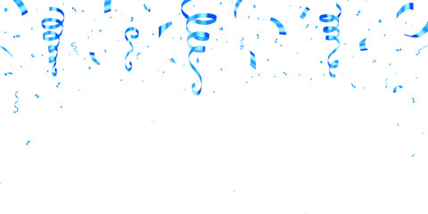 Obraz premium Festive Background with Blue Confetti and Streamers Isolated on White for Celebrations. Holiday Event Decoration