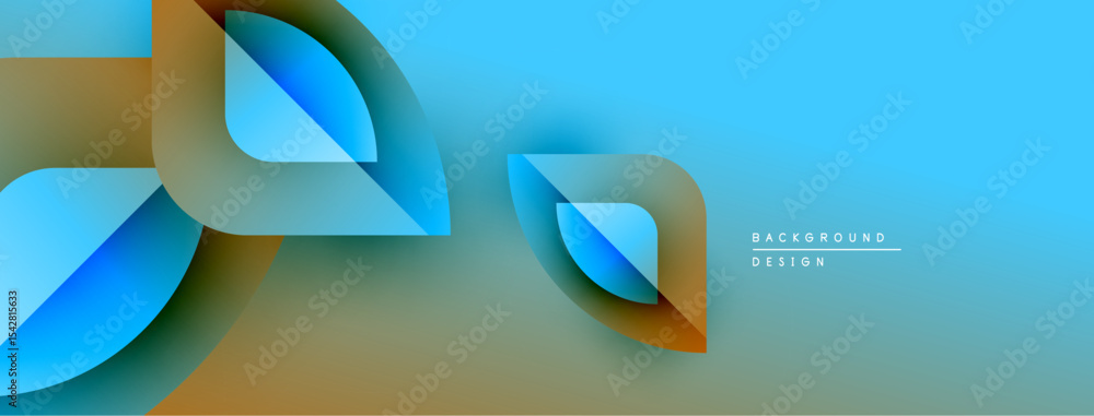 Poster abstract shapes overlap, creating dynamic blue, gold gradients. modern design suggests technology, i