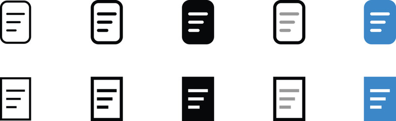 Set of Document Icons in Various Colors and Styles