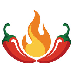 Flaming Chili Pepper Icon Spicy Heat Food Symbol Red Hot Pepper with Fire Illustration