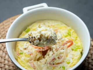 Crab meat and egg custard in a pot