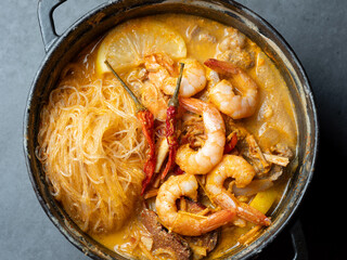 Malatang, skewered vegetables and meat cooked in a hot and spicy soup