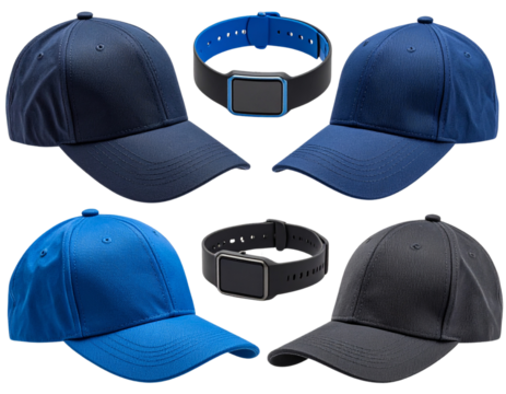 Set of Sports Uniform Accessories Baseball Cap, Wristbands, and Sports Watch, isolated on transparent background. - Powered by Adobe