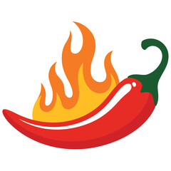Flaming Chili Pepper Icon Spicy Heat Food Symbol Red Hot Pepper with Fire Illustration