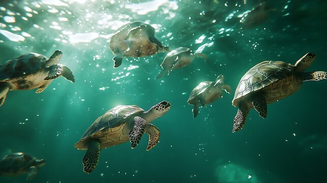 Turquoise waves carry sea turtles near cliffs high resolution picture