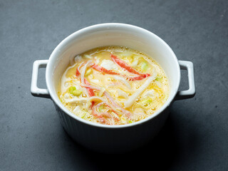 Crab meat and egg custard in a pot