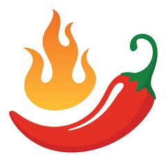 Flaming Chili Pepper Icon Spicy Heat Food Symbol Red Hot Pepper with Fire Illustration