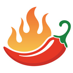 Flaming Chili Pepper Icon Spicy Heat Food Symbol Red Hot Pepper with Fire Illustration
