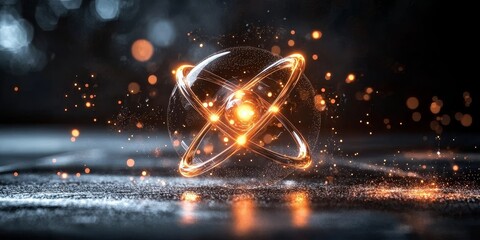 Visual representation of nuclear science encapsulated in a dark backdrop.