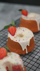 Strawberry Chiffon with white chocolate topping and strawberry pieces and colorful sprinkles