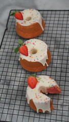 Strawberry Chiffon with white chocolate topping and strawberry pieces and colorful sprinkles