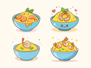 Cute Cartoon Thai Fried Rice Vector Illustration