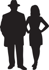 Silhouette of a Man in a Hat and Woman Standing Together in Black Vector