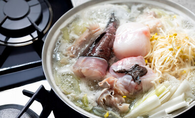 Monkfish Soup , A dish made with monkfish as the main ingredient and boiled with bean sprouts