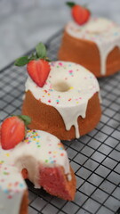 Strawberry Chiffon with white chocolate topping and strawberry pieces and colorful sprinkles