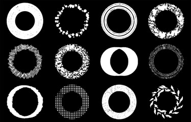 White Brush Circular Frame Set (Japanese Design Material)