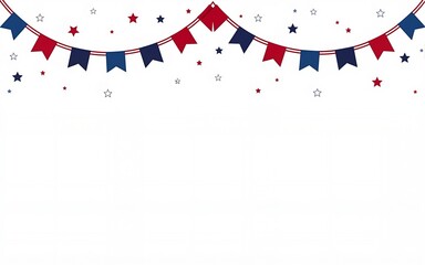 Illustration of two rows of patriotic bunting with stripes and stars hanging diagonally across frame. High quality
