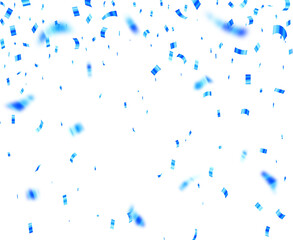 Blue Confetti Falling on White Background for Celebration, Festive Events, and Parties.