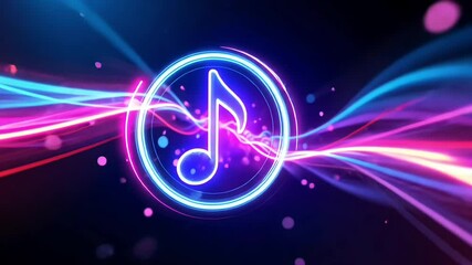Neon music visualizer background for dj set and party with glowing music note animation loopable on transparent background - Powered by Adobe