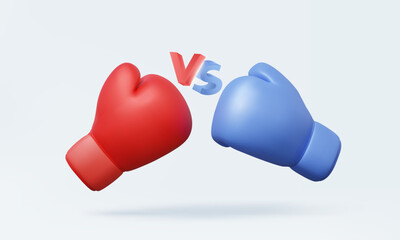 Red VS Blue boxing gloves icon concept. rival boxer sport fight on pastel background. strength fist attack Game match combative activity Fitness exercise for protect. 3D vector rendering illustration.