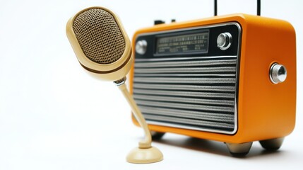 Fototapeta premium Vintage Radio Broadcasting, Retro Microphone, Podcast Equipment, Classic Audio, Nostalgia, Broadcasting Technology