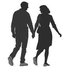 silhouette walking couple on white background 