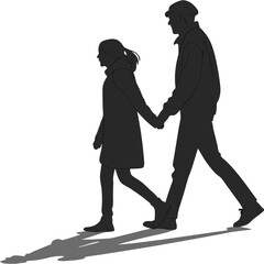 silhouette walking couple on white background 