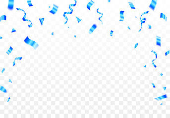 Festive Blue Confetti Falling on Transparent Background for Celebrations and Events.