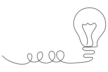 Light bulb one line drawing in minimalist style vector illustration isolated on white
