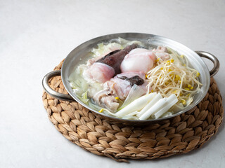 Monkfish Soup , A dish made with monkfish as the main ingredient and boiled with bean sprouts