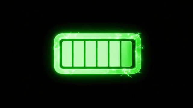 Glowing Green Battery Icon with Electric Effects