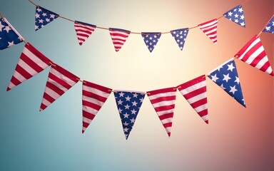 Festive bunting with american flag design hanging on a string for celebration and decoration purpose. High quality