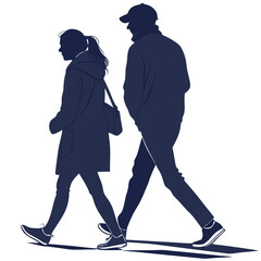 silhouette walking couple on white background 