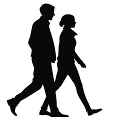 silhouette walking couple on white background 