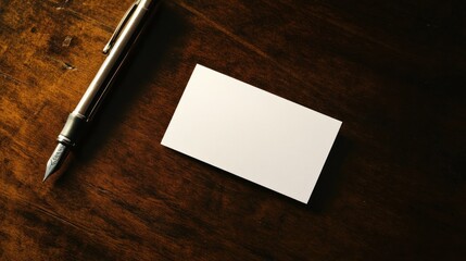 Blank business card on a wooden surface