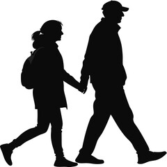 silhouette walking couple on white background 