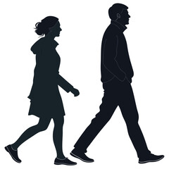 silhouette walking couple on white background 