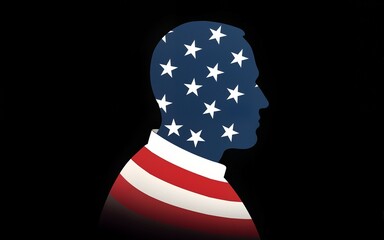 simple the pope silhouette in american flag colors, vector design, black background. High quality