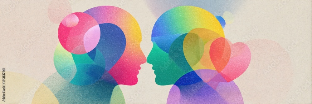 Aufkleber mind and heart symbols overlay in a vibrant pastel setting representing emotions and connections in 