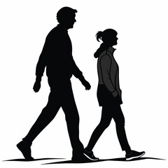 silhouette walking couple on white background 