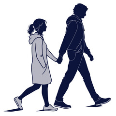 silhouette walking couple on white background 