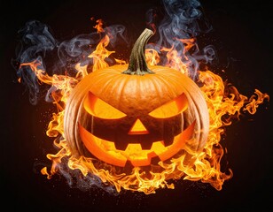 Fototapeta premium Halloween Pumpkin in Flames