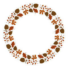 Autumn vector wreath with colorful leaves, berries and branches. Perfect for fall season banners, invitations and cozy harvest designs. Vector illustration