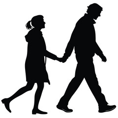silhouette walking couple on white background 