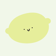 Green lemon. Cute face. Funny character. Flat hand drawn vector illustration.