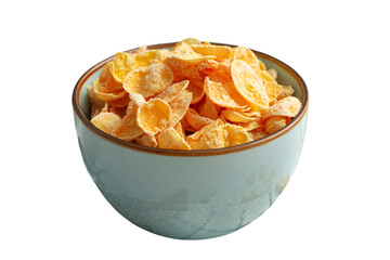 Crunchy corn flakes for breakfast, isolated on white, PNG