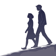 silhouette walking couple on white background 