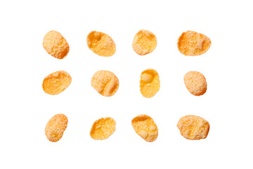 Brightly colored snack pieces in a grid form, isolated on white, PNG