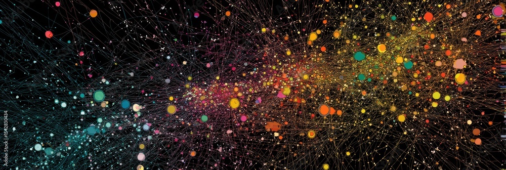 Poster exploration of emotional connections illustrated through a vibrant map of dots and threads
