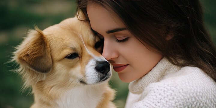 dynamic angle photo of woman with her dog - Powered by Adobe